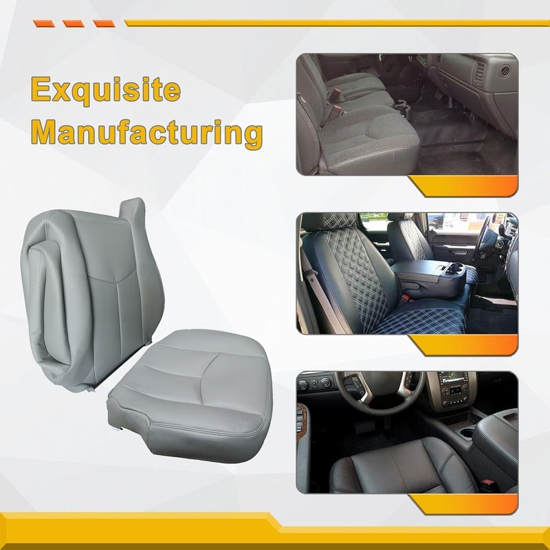 Aspaton Leather Seat Cover Set for Silverado and Sierra (2003-2006) - 4 Pcs, Pewter Gray - Image 3