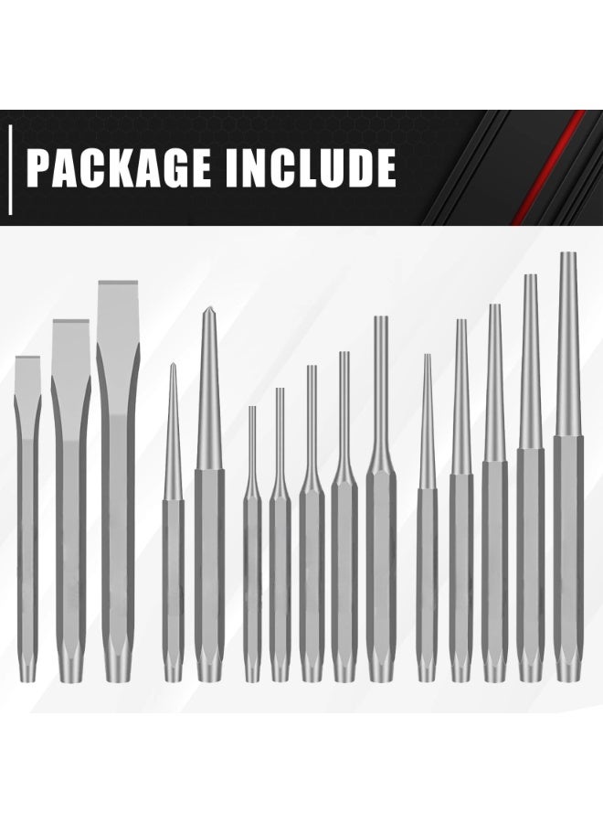 16-Piece Punch and Chisel Set With Storage Pouch, Including Taper, Cold Chisels, Pin, Center, Chrome Vanadium Steel - Image 2