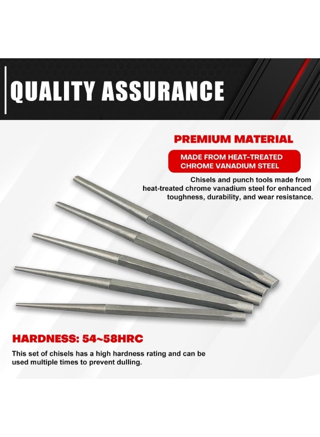 16-Piece Punch and Chisel Set With Storage Pouch, Including Taper, Cold Chisels, Pin, Center, Chrome Vanadium Steel - Image 4