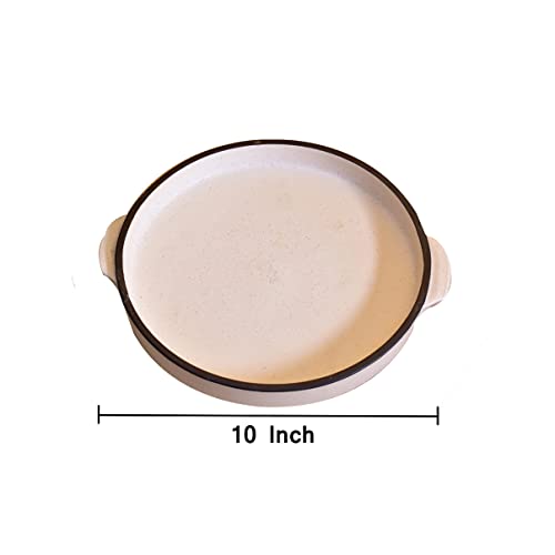 Kunhar Ceramic Snacks Serving Tray, Pizza Plate - 1 Piece, 10 Inch, White Black Border Matt Finish - Image 2