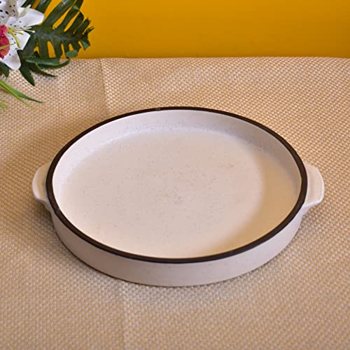 Kunhar Ceramic Snacks Serving Tray, Pizza Plate - 1 Piece, 10 Inch, White Black Border Matt Finish - Image 5