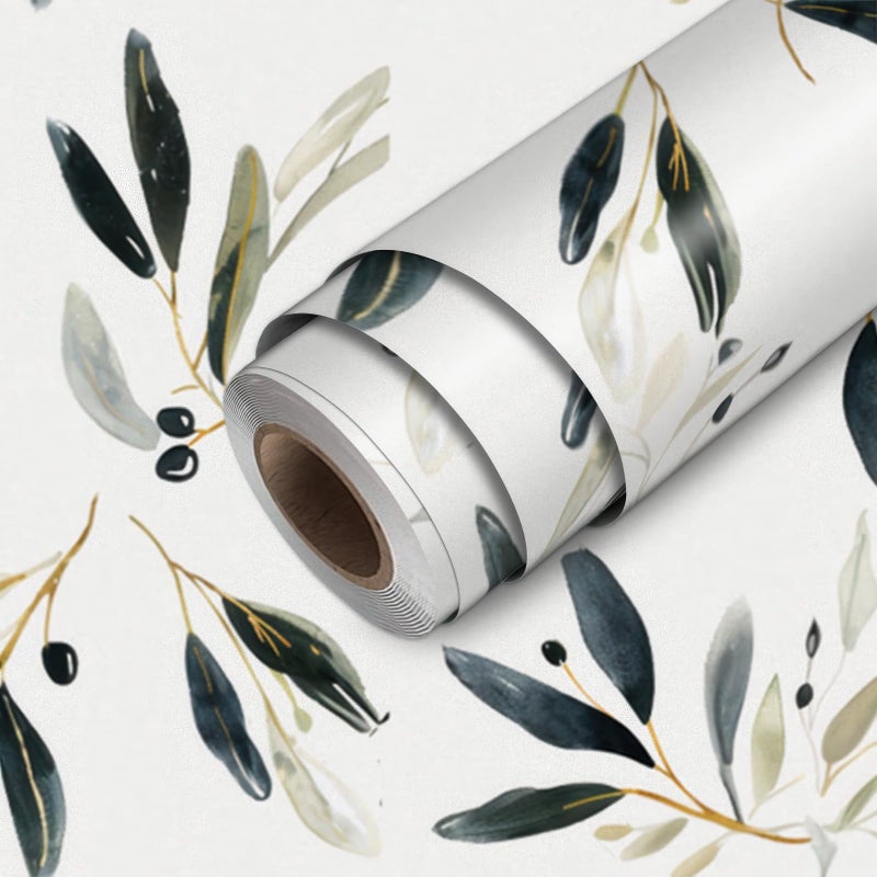 HOMETITUTE Olive Leaf Wallpaper Peel and Stick Botanical Contact Paper Wall Paper Stick 17.7" x 118.1" Self Adhesive Vinyl Wall Covering for Kitchen Pantry Dining Room Decor - Image 1
