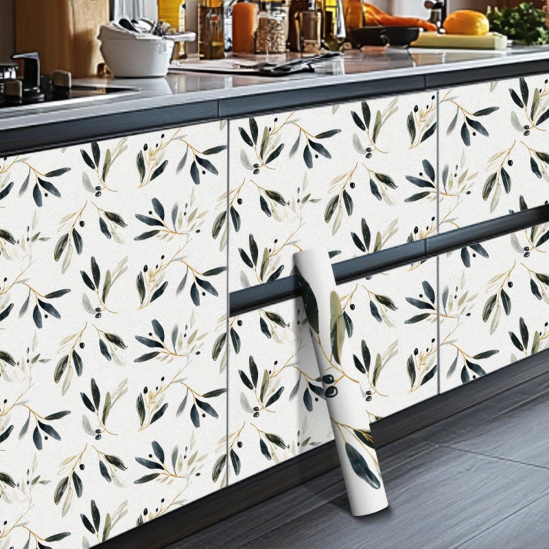HOMETITUTE Olive Leaf Wallpaper Peel and Stick Botanical Contact Paper Wall Paper Stick 17.7" x 118.1" Self Adhesive Vinyl Wall Covering for Kitchen Pantry Dining Room Decor - Image 3