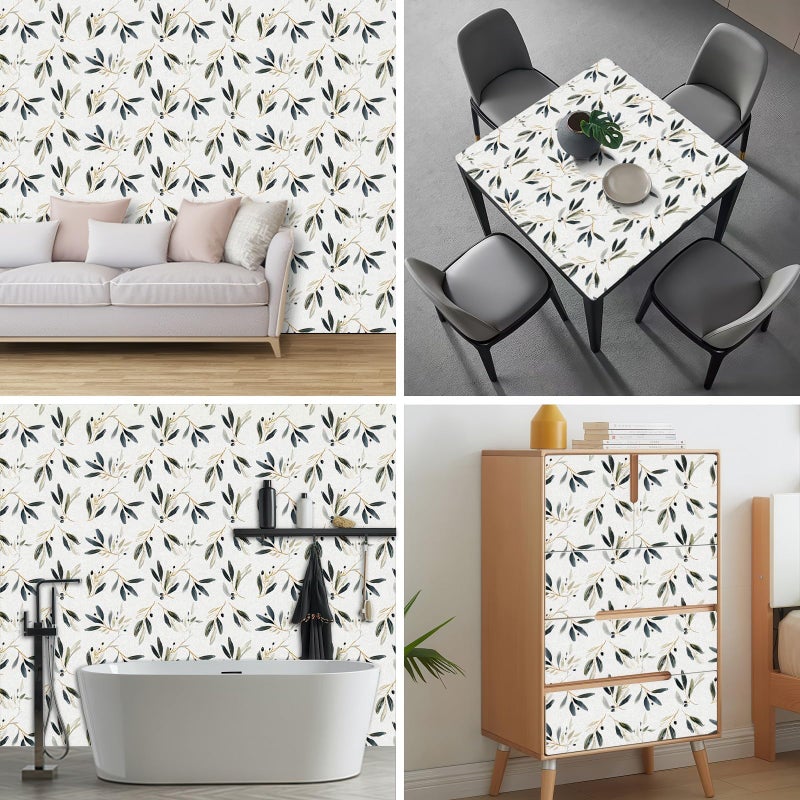 HOMETITUTE Olive Leaf Wallpaper Peel and Stick Botanical Contact Paper Wall Paper Stick 17.7" x 118.1" Self Adhesive Vinyl Wall Covering for Kitchen Pantry Dining Room Decor - Image 4