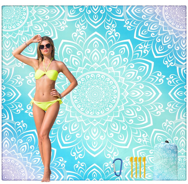 HIHOHO Beach Blanket Waterproof Sandproof Beach Mat for 18 Adults Quick Drying Durable Outdoor Picnic Mat for Beach Festival Travel Camping Hiking Gradiant BLMandarin 79834 Person - Image 2