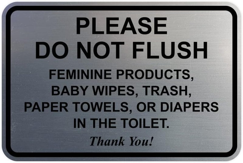 All Quality Please Do Not Flush Bathroom Etiquette Sign - 4" x 6" (Brushed Silver) - Image 1