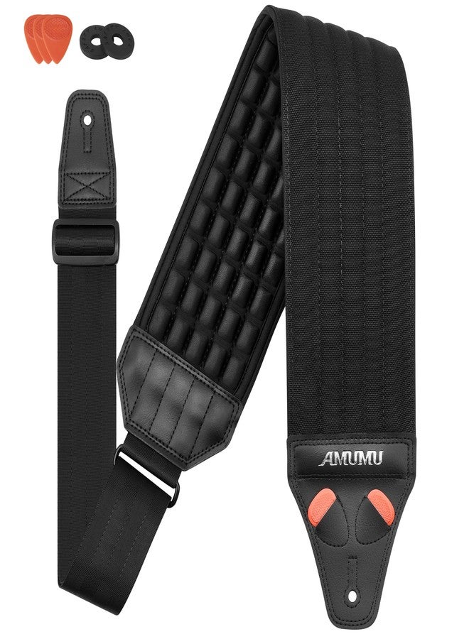 Amumu AIRAFT Bass & Guitar Strap 4" Ultra Wide - 0.7" Thick Breathable Convex 3D Air Cell Cushions - Neoprene Padding - Cotton Canvas Top - Adjustable Length 39"-45"(Short) - Image 1