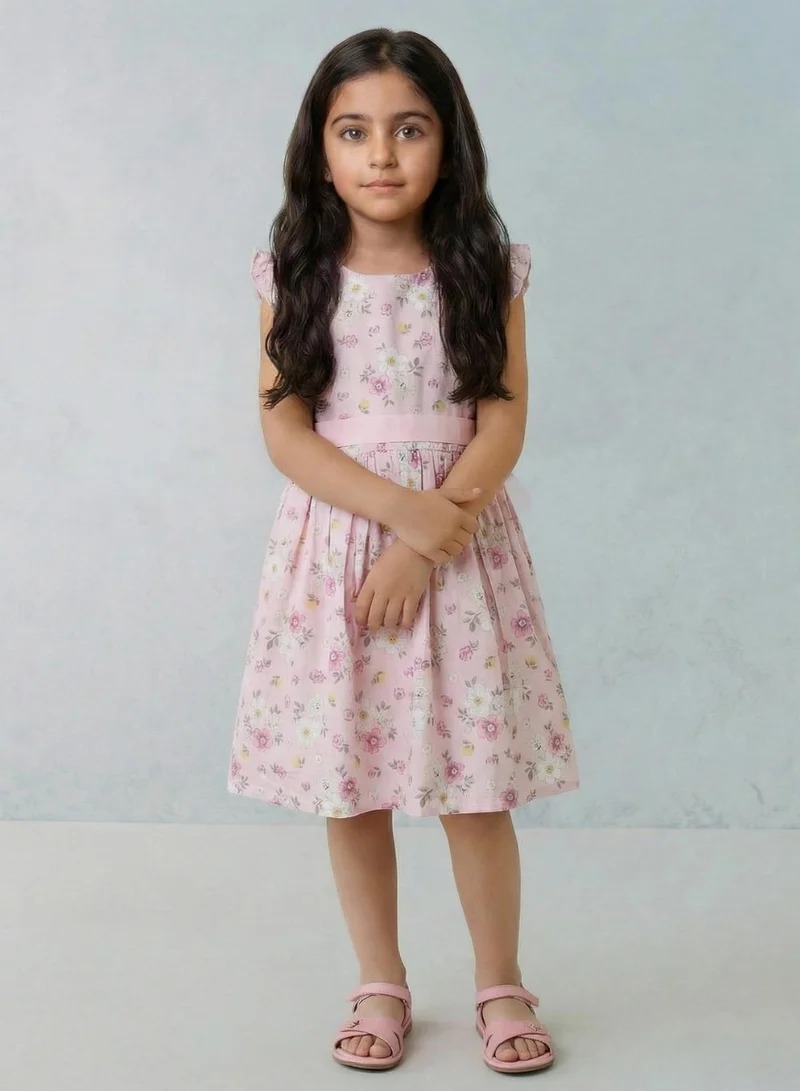 babyqlo Girls Pink Floral Print Sleeveless Summer Dress