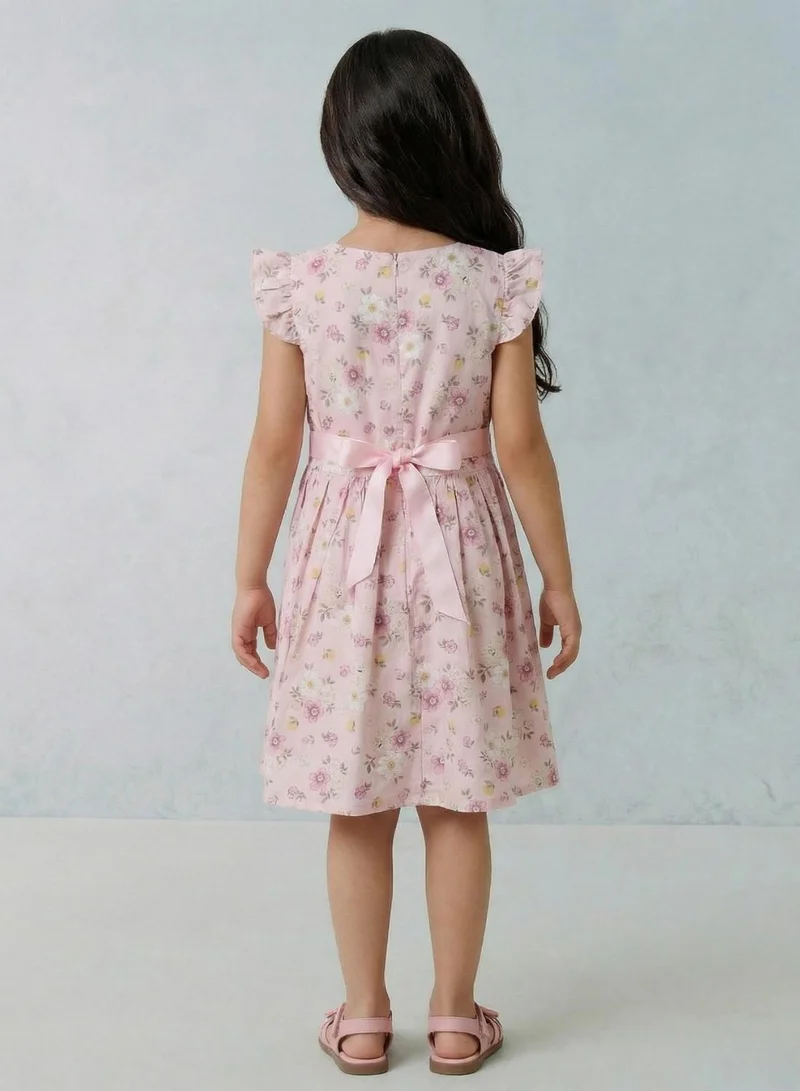 babyqlo Girls Pink Floral Print Sleeveless Summer Dress