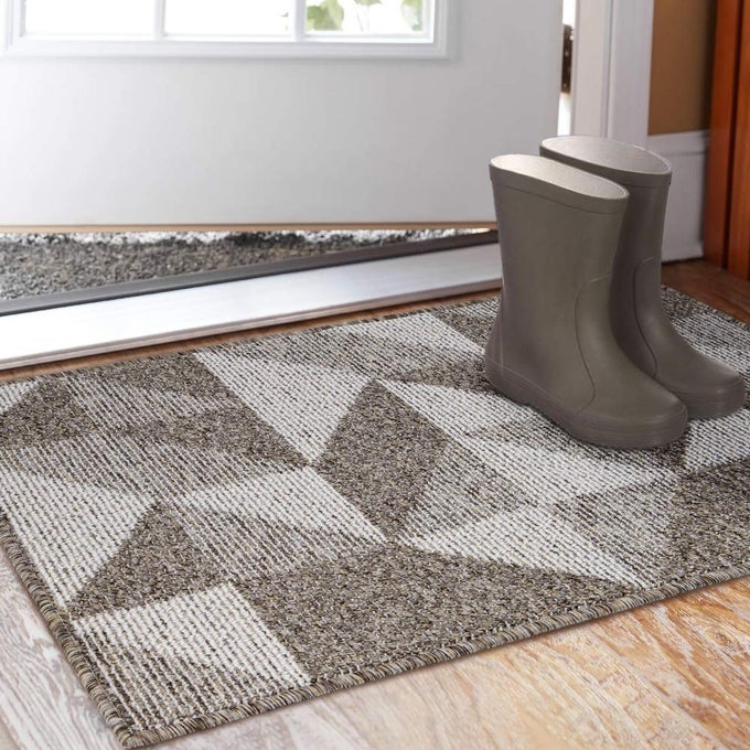 INDOOR DOORMAT 24X 36 ABSORBENT FRONT BACK DOOR MAT FLOOR MATS RUBBER BACKING NON SLIP DOOR MATS INSIDE MUD DIRT TRAPPER ENTRANCE FRONT DOOR RUG CARPET MACHINE WASHABLE LOW PROFILEBROWN GEOME