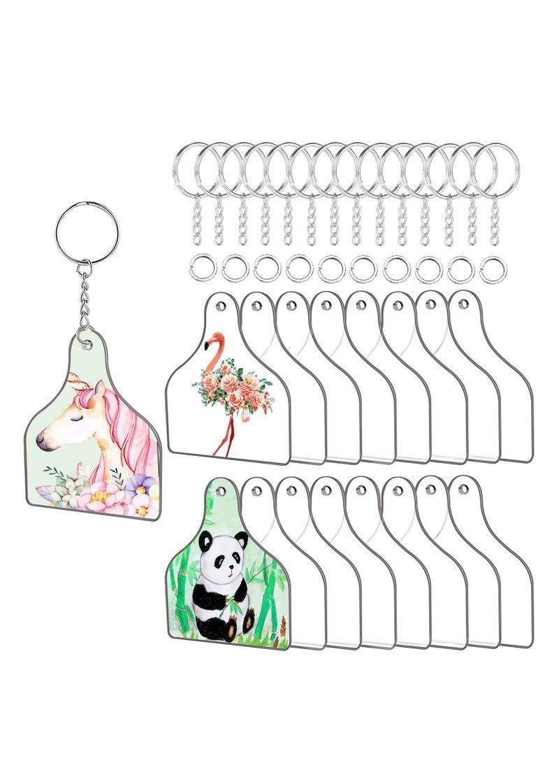 SYOSI 90pcs Clear Acrylic Keychain Blanks Vinyl Kit, Including 30pcs Cow Ear Tag Shape Acrylic Blanks Boards, 30pcs Keychain Rings and 30pcs Jump Rings for Cricut DIY Vinyl Crafting Ornaments Making  - Image 1