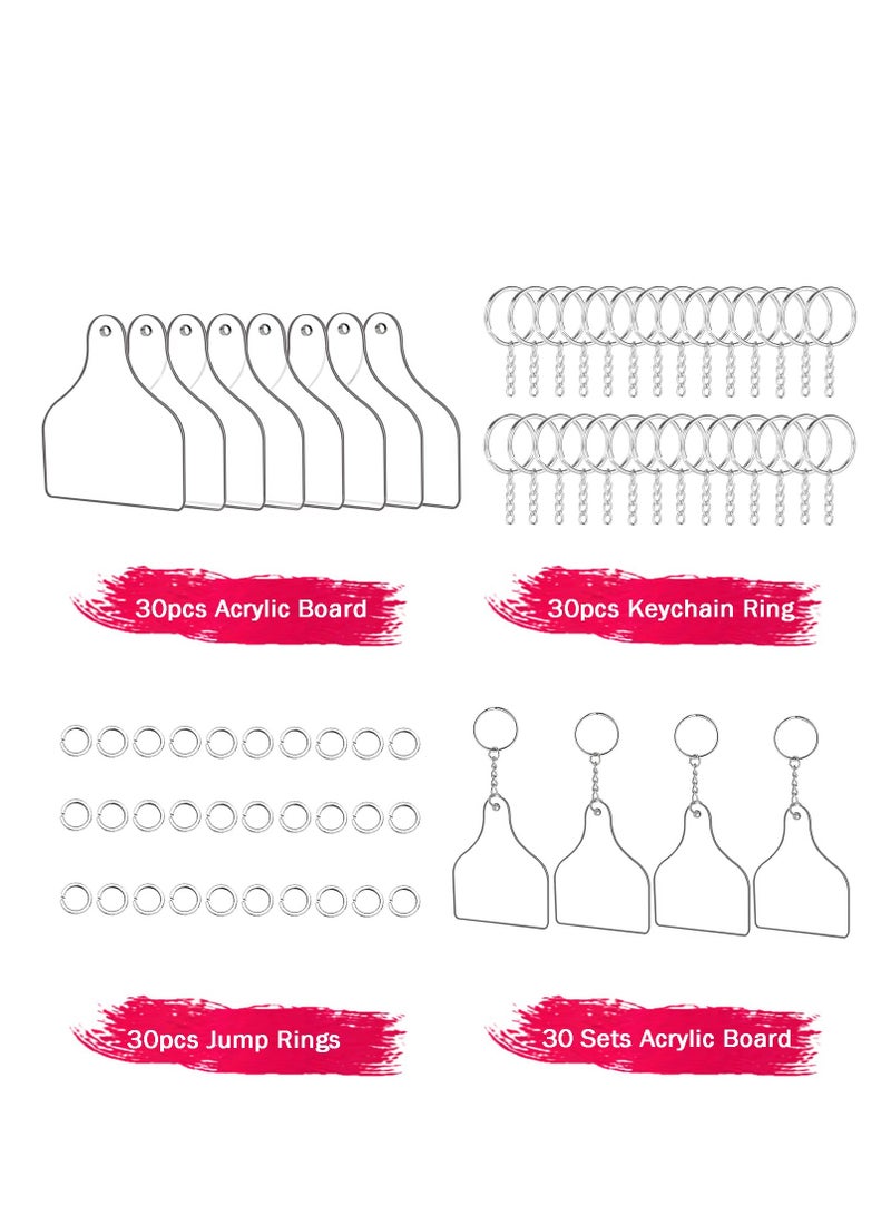SYOSI 90pcs Clear Acrylic Keychain Blanks Vinyl Kit, Including 30pcs Cow Ear Tag Shape Acrylic Blanks Boards, 30pcs Keychain Rings and 30pcs Jump Rings for Cricut DIY Vinyl Crafting Ornaments Making  - Image 2