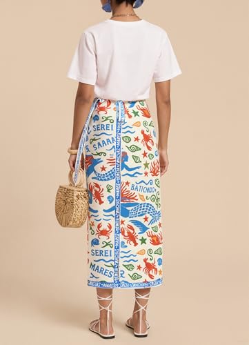 Sujama Women’s Floral Print Wrap Skirts Boho Tie Knot Skirt High Waist Causal Cute Flower Graphic Long Skirts Beachwear 2025 Light Blue - Image 2
