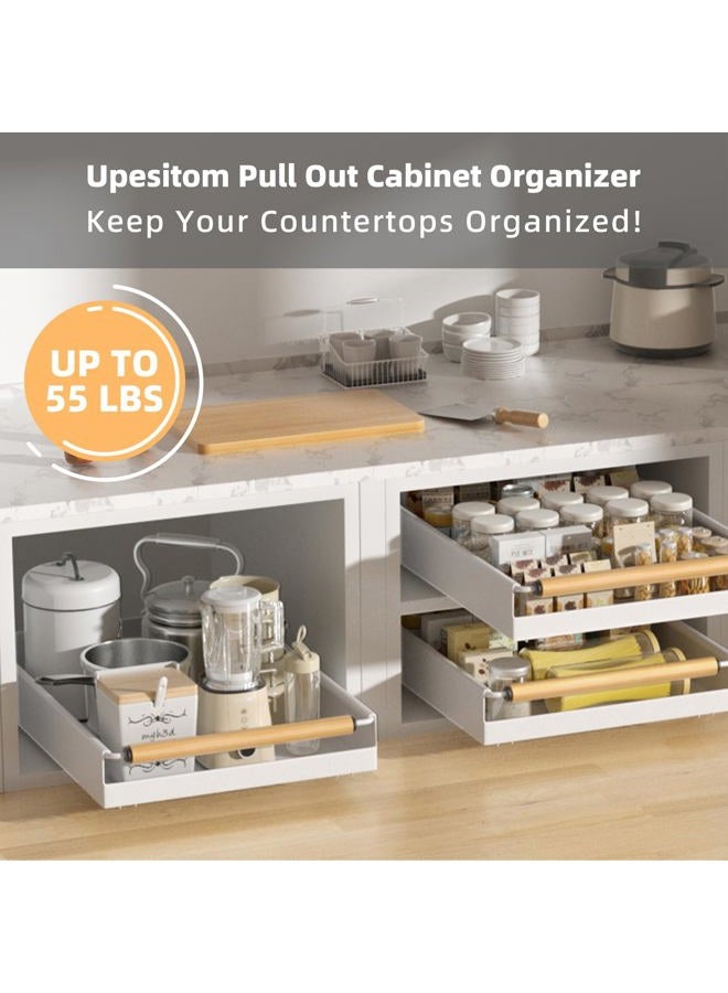 Upesitom Pull Out Cabinet Organizer, 15.3'' Deep Expandable Slide Out Cabinet Organizer Fixed with Adhesive Nano Film, Slide Out Drawers Pull Out Tray for Cabinet in Kitchen, Pantry, Bathroom, White - Image 4