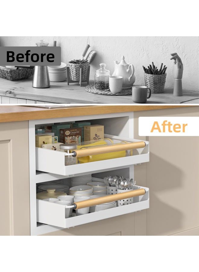 Upesitom Pull Out Cabinet Organizer, 15.3'' Deep Expandable Slide Out Cabinet Organizer Fixed with Adhesive Nano Film, Slide Out Drawers Pull Out Tray for Cabinet in Kitchen, Pantry, Bathroom, White - Image 5
