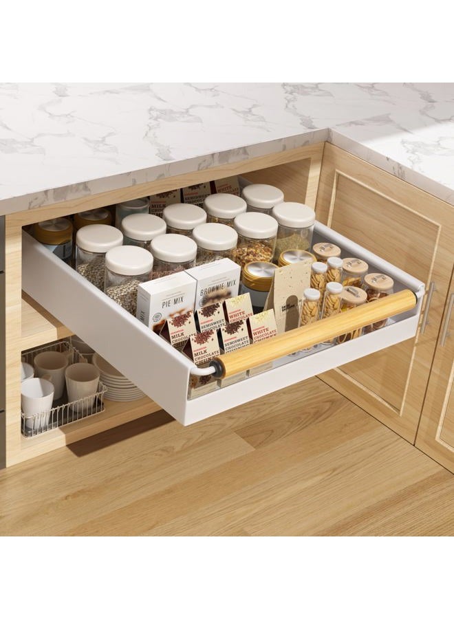 Upesitom Pull Out Cabinet Organizer, 15.3'' Deep Expandable Slide Out Cabinet Organizer Fixed with Adhesive Nano Film, Slide Out Drawers Pull Out Tray for Cabinet in Kitchen, Pantry, Bathroom, White - Image 1