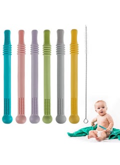 Fu Store Hollow Teether Tube Chew Straw Toy For Infant Toddlers Silicone Tubes Teething Toys For Babies 3-12 Months Bpa Free/Freezable/Dishwasher And Refrigerator Safe (6 Pack)  - Image 1