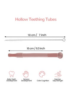 Fu Store Hollow Teether Tube Chew Straw Toy For Infant Toddlers Silicone Tubes Teething Toys For Babies 3-12 Months Bpa Free/Freezable/Dishwasher And Refrigerator Safe (6 Pack)  - Image 5