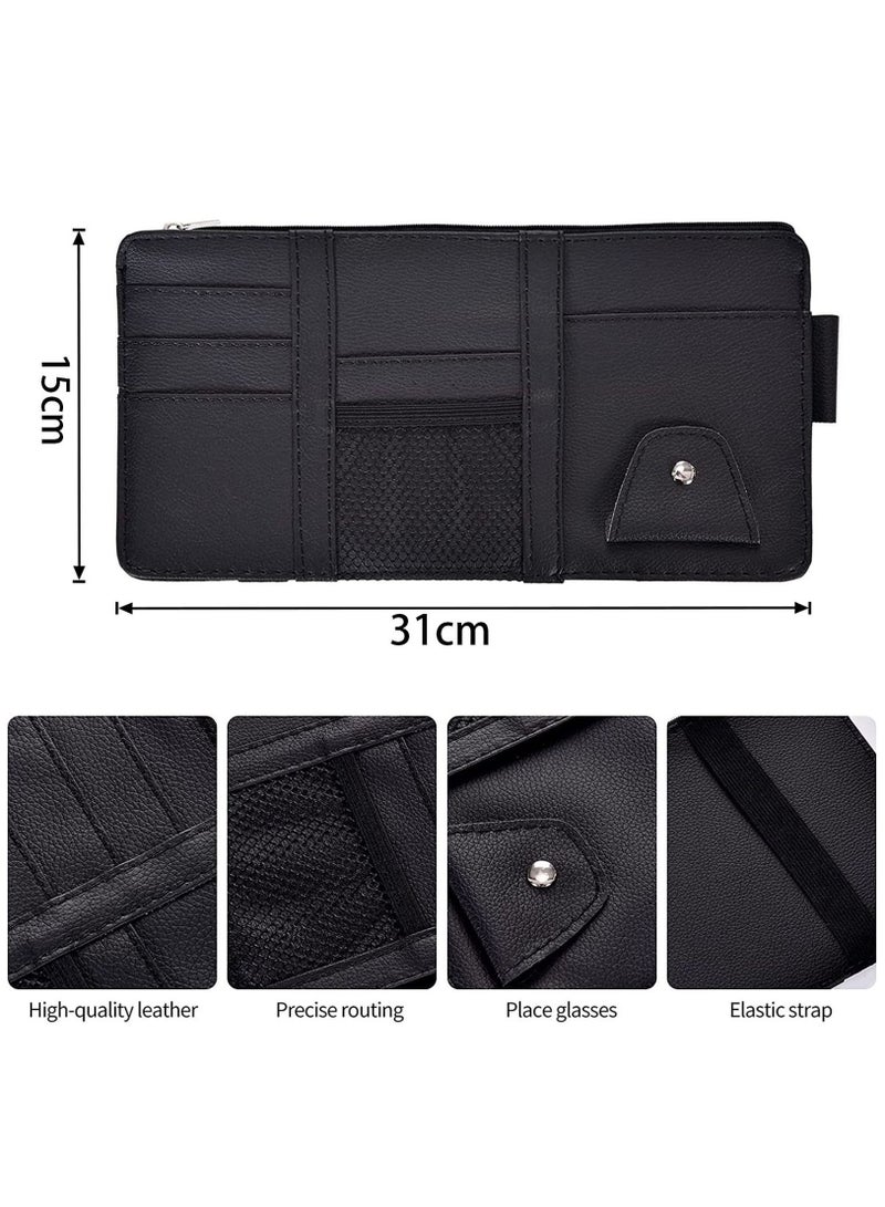 Arabest منظم حاجب الشمس للسيارة، ملحقات داخلية عالمية للسيارات، حقيبة تخزين حاجب الشمس من جلد البولي يوريثان مع سحاب شبكي متعدد الجيوب للسيارات والشاحنات SUV (أسود) - Image 5