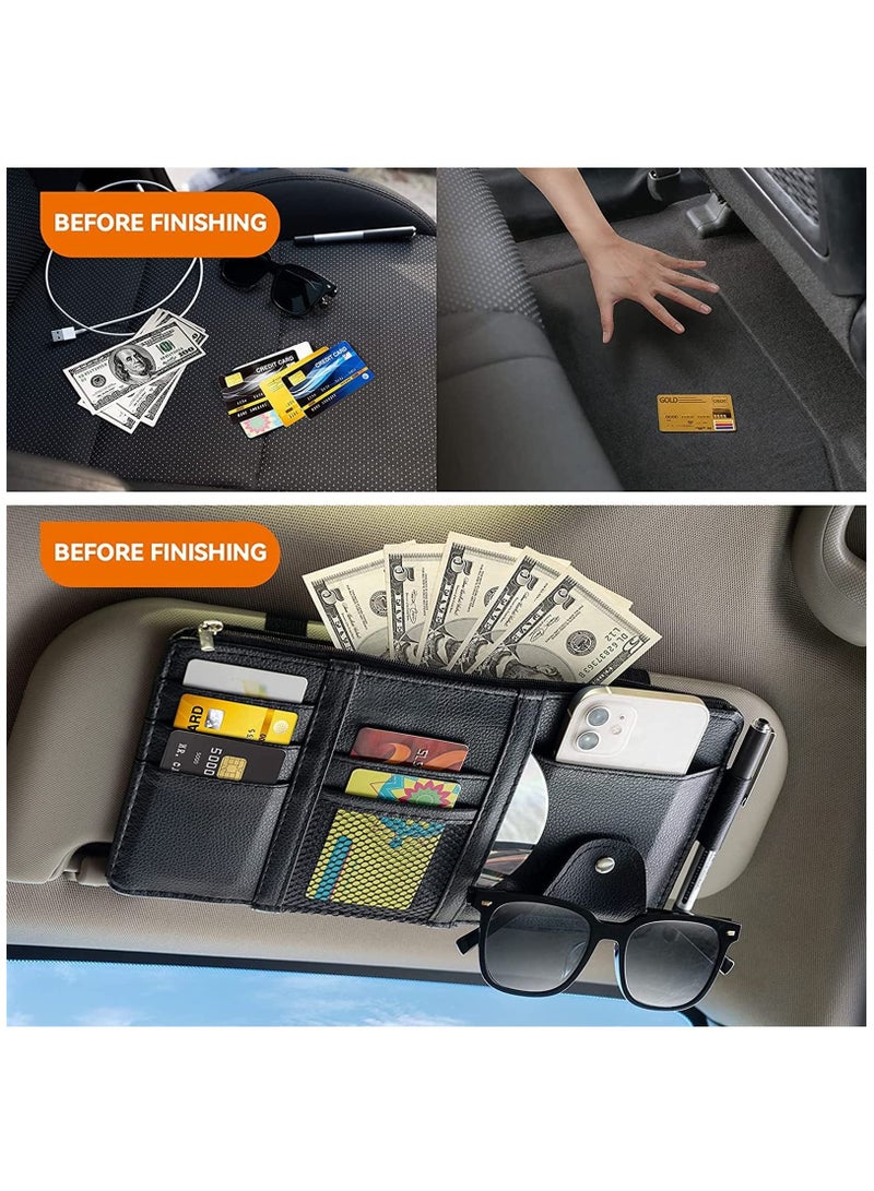 Arabest منظم حاجب الشمس للسيارة، ملحقات داخلية عالمية للسيارات، حقيبة تخزين حاجب الشمس من جلد البولي يوريثان مع سحاب شبكي متعدد الجيوب للسيارات والشاحنات SUV (أسود) - Image 3