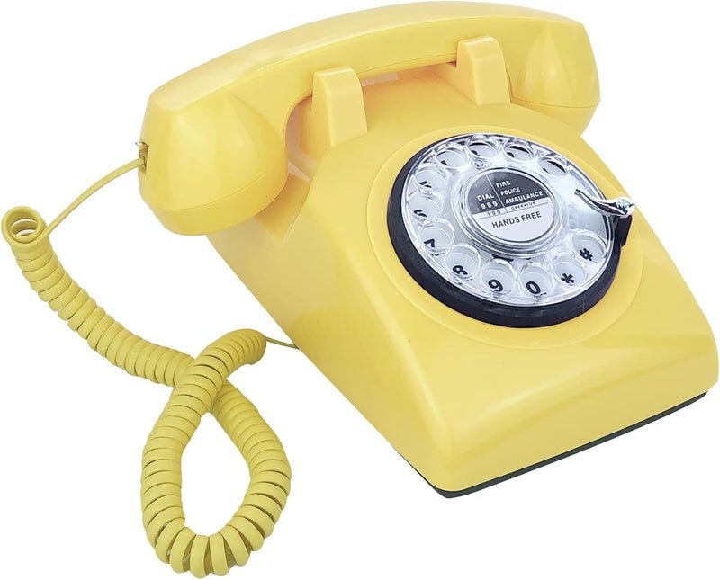 TelPal Retro Single Line Corded Desk Telephone Classic Vintage Rotary Dial Hands Free Landline Phone for Home/Office/Hotel, Antique Phones for Seniors Gift (Yellow) - Image 5