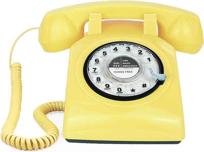 TelPal Retro Single Line Corded Desk Telephone Classic Vintage Rotary Dial Hands Free Landline Phone for Home/Office/Hotel, Antique Phones for Seniors Gift (Yellow) - Image 1