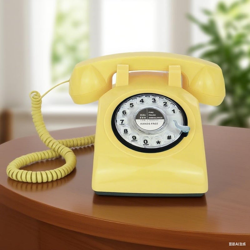 TelPal Retro Single Line Corded Desk Telephone Classic Vintage Rotary Dial Hands Free Landline Phone for Home/Office/Hotel, Antique Phones for Seniors Gift (Yellow) - Image 2