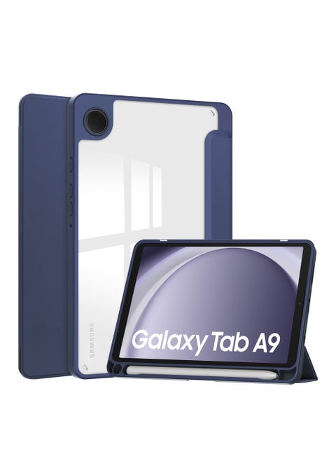 Tablet Case for Samsung Galaxy Tab A9 8.7 inch 2023 Clear Transparent Hard PC Back Protective Tri-Fold Stand Slim Tablet Cover with Pencil Holder