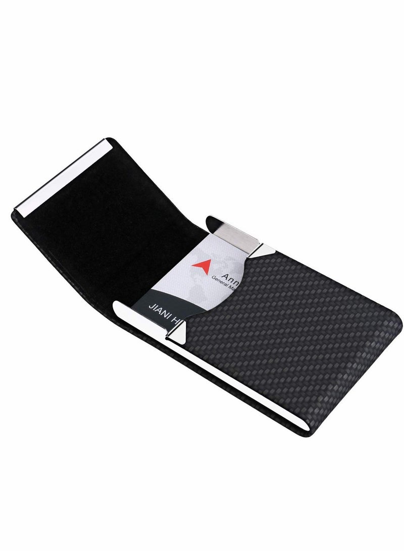 KASTWAVE حامل بطاقات العمل، للنساء والرجال، حامل بطاقات عمل احترافي من جلد PU، حامل بطاقات الاسم، محفظة بطاقات مع إغلاق مغناطيسي، نمط منسوج باللون الأسود - Image 2