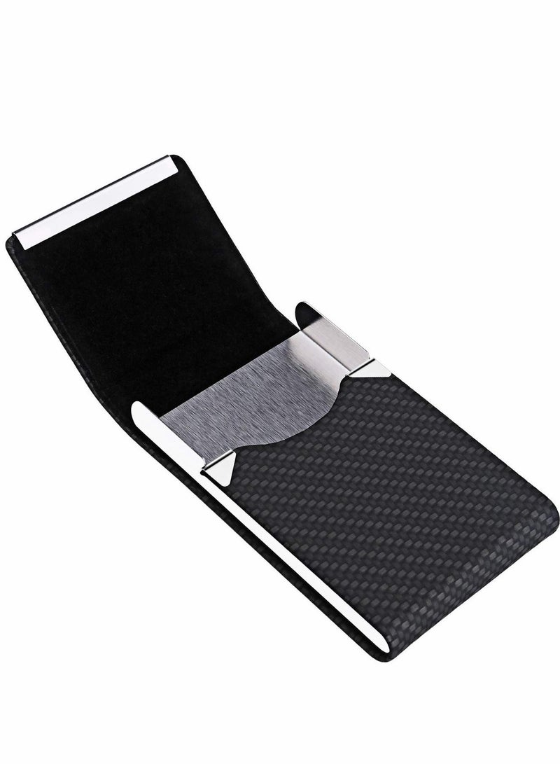 KASTWAVE حامل بطاقات العمل، للنساء والرجال، حامل بطاقات عمل احترافي من جلد PU، حامل بطاقات الاسم، محفظة بطاقات مع إغلاق مغناطيسي، نمط منسوج باللون الأسود - Image 3