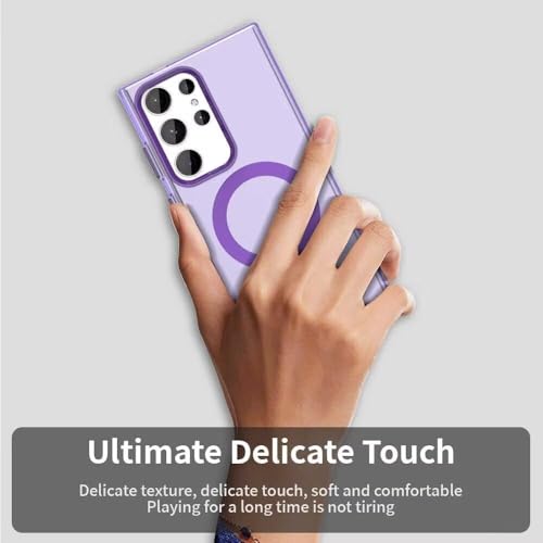 Elzzi Magnetic Case for Samsung Galaxy S24 Ultra, [Compatible with MagSafe] Translucent Matte Shockproof Cover Slim Anti-Yellow Protective Phone Case for Men & Women (Purple) - Image 5