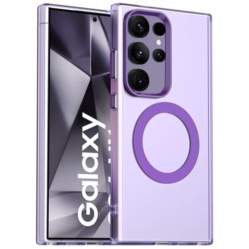Elzzi Magnetic Case for Samsung Galaxy S24 Ultra, [Compatible with MagSafe] Translucent Matte Shockproof Cover Slim Anti-Yellow Protective Phone Case for Men & Women (Purple) - Image 1