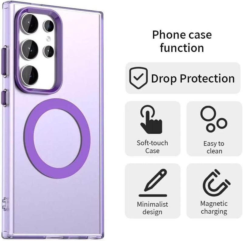 Elzzi Magnetic Case for Samsung Galaxy S24 Ultra, [Compatible with MagSafe] Translucent Matte Shockproof Cover Slim Anti-Yellow Protective Phone Case for Men & Women (Purple) - Image 4