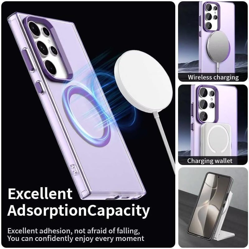 Elzzi Magnetic Case for Samsung Galaxy S24 Ultra, [Compatible with MagSafe] Translucent Matte Shockproof Cover Slim Anti-Yellow Protective Phone Case for Men & Women (Purple) - Image 3