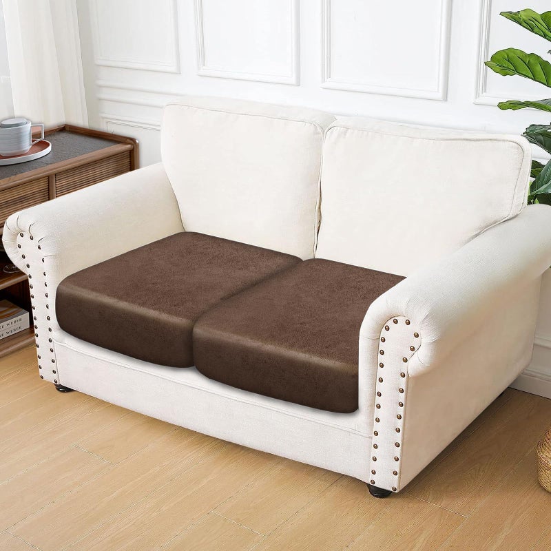 ANARACHON Leather Look Couch Cushion Covers Sofa Seat Slipcovers Sets Couches Furniture Protector for Sectional Armchair Loveseat Pets Kids Stretch Spandex Fabric (2 Cushion Loveseat  Brown-01) - Image 3