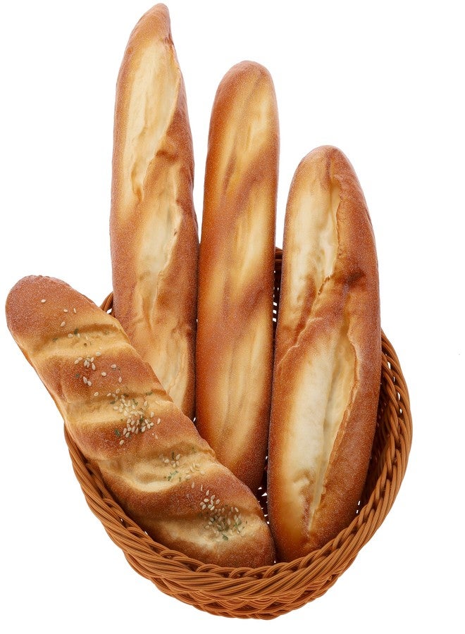 Gresorth زخرفة خبز صناعية جريزورث 4 قطع نموذج كعكة مزيفة واقعية لباكيت فرنسي محاكاة معجنات سمسم للعرض في المنزل والمطبخ - Image 1