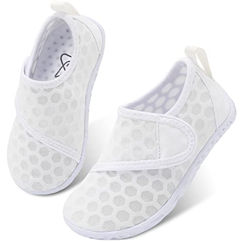 LeIsfIt Toddler Water Shoes Boys Girls Barefoot Aqua Socks Kids Breathable Quick-Dry Swim Shoes for Beach Pool Surf, White, 6 Toddler - Image 1