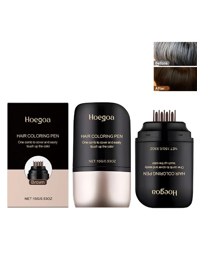 HOEGOA Hair Coloring Pen,Instant Hair Dye Pen with Built-in Comb,Waterproof and Sweat Proof, Quickly Cover Up Grey Hair,#Brown - Image 1