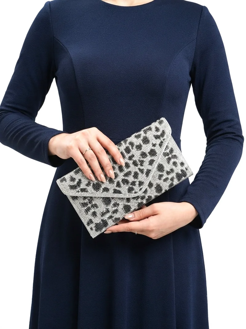 Viny silver Viny Women's Crystal Rhinestone Envelope Clutch – Floral Embellished Evening Bag for Women | Best Price UAE