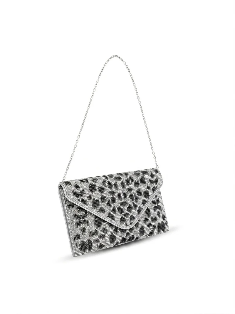 Viny silver Viny Women's Crystal Rhinestone Envelope Clutch – Floral Embellished Evening Bag for Women | Best Price UAE