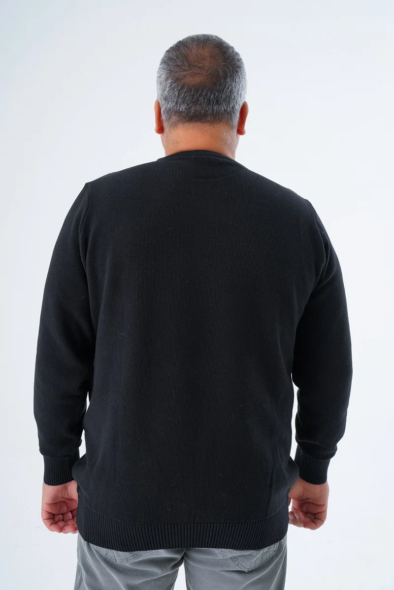 Trist Star Large Size Men's Black Crew Neck Rice Knit Cotton Knitwear Sweater TRIST-2112