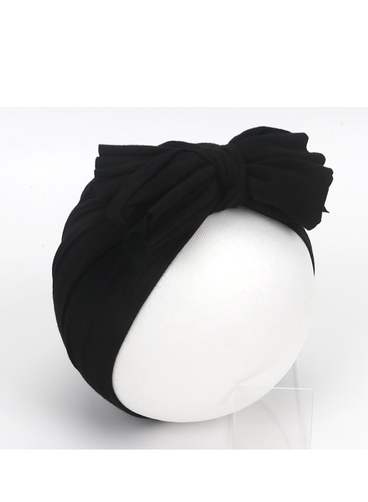 Newborn Cotton Bowtie Pullover Hat Black  - Image 1