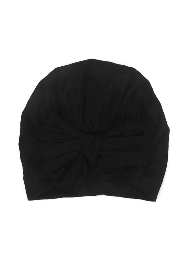 Newborn Cotton Bowtie Pullover Hat Black  - Image 2