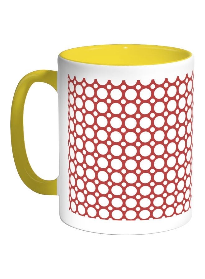 RYN Large And Small Circles Printed Coffee Mug Yellow/White/Red 325ml