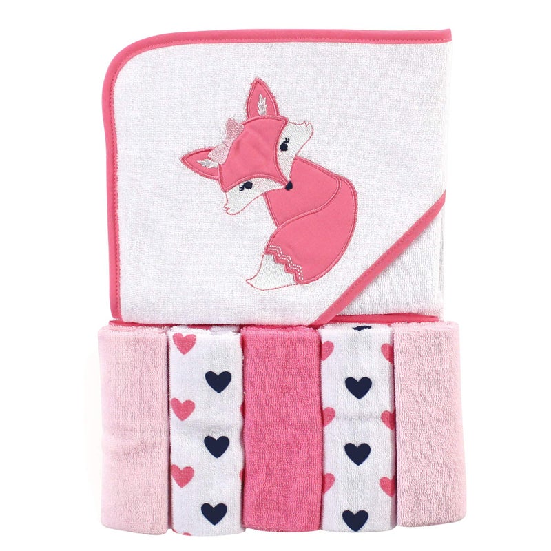 Luvable Friends Unisex Baby Hooded Towel with Five Washcloths, Foxy, One Size - Image 2
