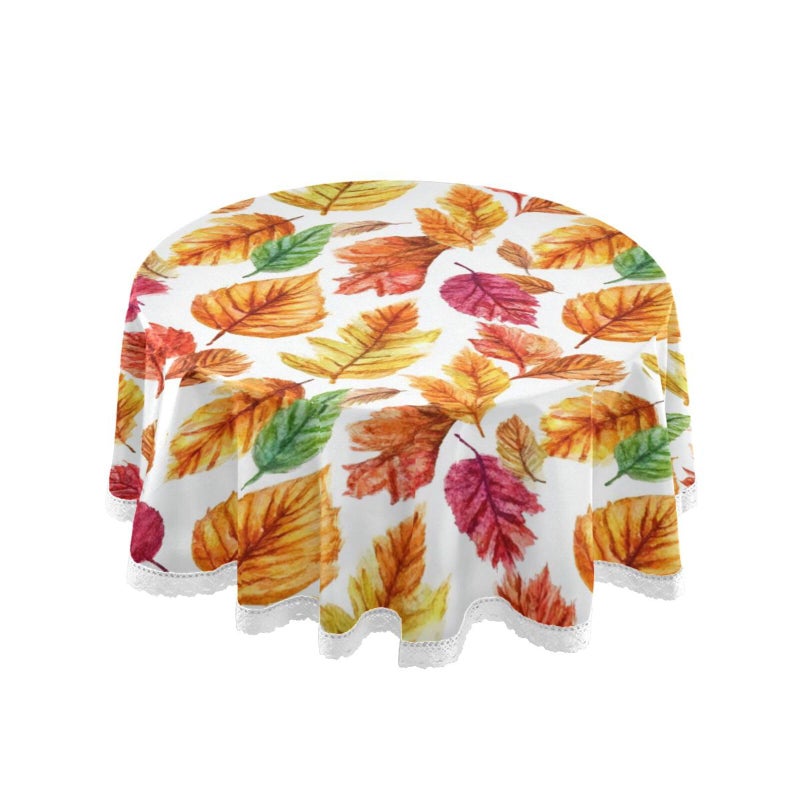 Autumn Fall Round Tablecloth Washable Polyester Table Cloth Fall Maple Leaf Pumpkin Decorative Table Cover for Wedding Party Dining Banquet Indoor and Outdoor Use