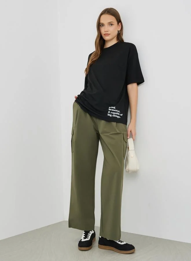 Take Two Slogan Print Round Neck Oversized T-Shirt