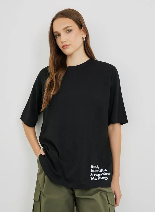 Take Two Slogan Print Round Neck Oversized T-Shirt