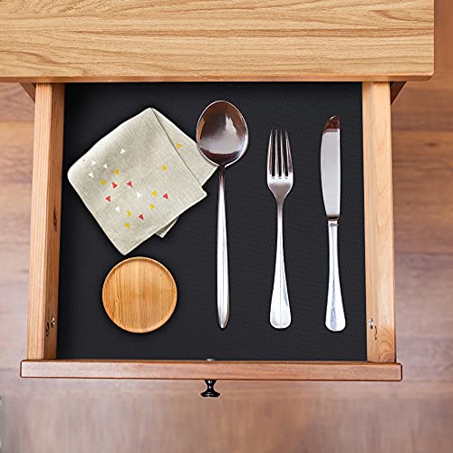 HooTown Kitchen Shelf Liner Drawer Liners, Non-Adhesive Refrigerator Liners Waterproof Fridge Mats with Strong Durable Kitchen Cabinets Mat for Drawers, Shelves, Pantry Black - Image 5