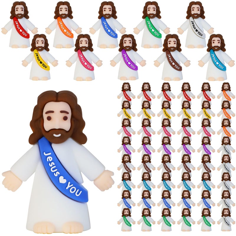 Bamamon 50 Pcs Little Jesus Figures, Mini Jesus Figurines in Bulk Easter Jesus Loves You Tiny Christ Toys to Hide and Seek Sunday School Religious Party Favors Baptism Gifts for Easter Egg Stuffers - Image 1